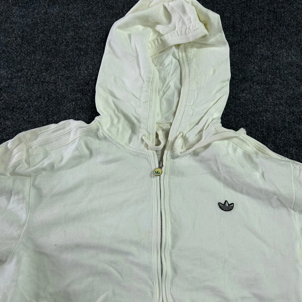 Adidas Hoodie Mens Size XL Cream White Full Zip Trefoil Three Stripe Athletic